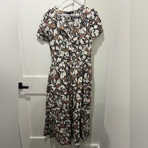 Cynthia Rowley Brown and White Floral Midi Dress